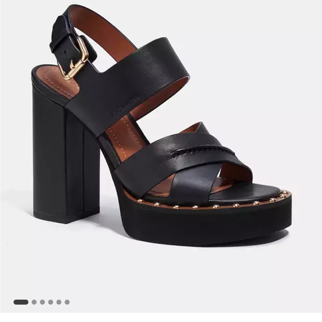 Coach Callie Black Leather Platform Sandals With Gold Studs, Nwob, Size 9.5.